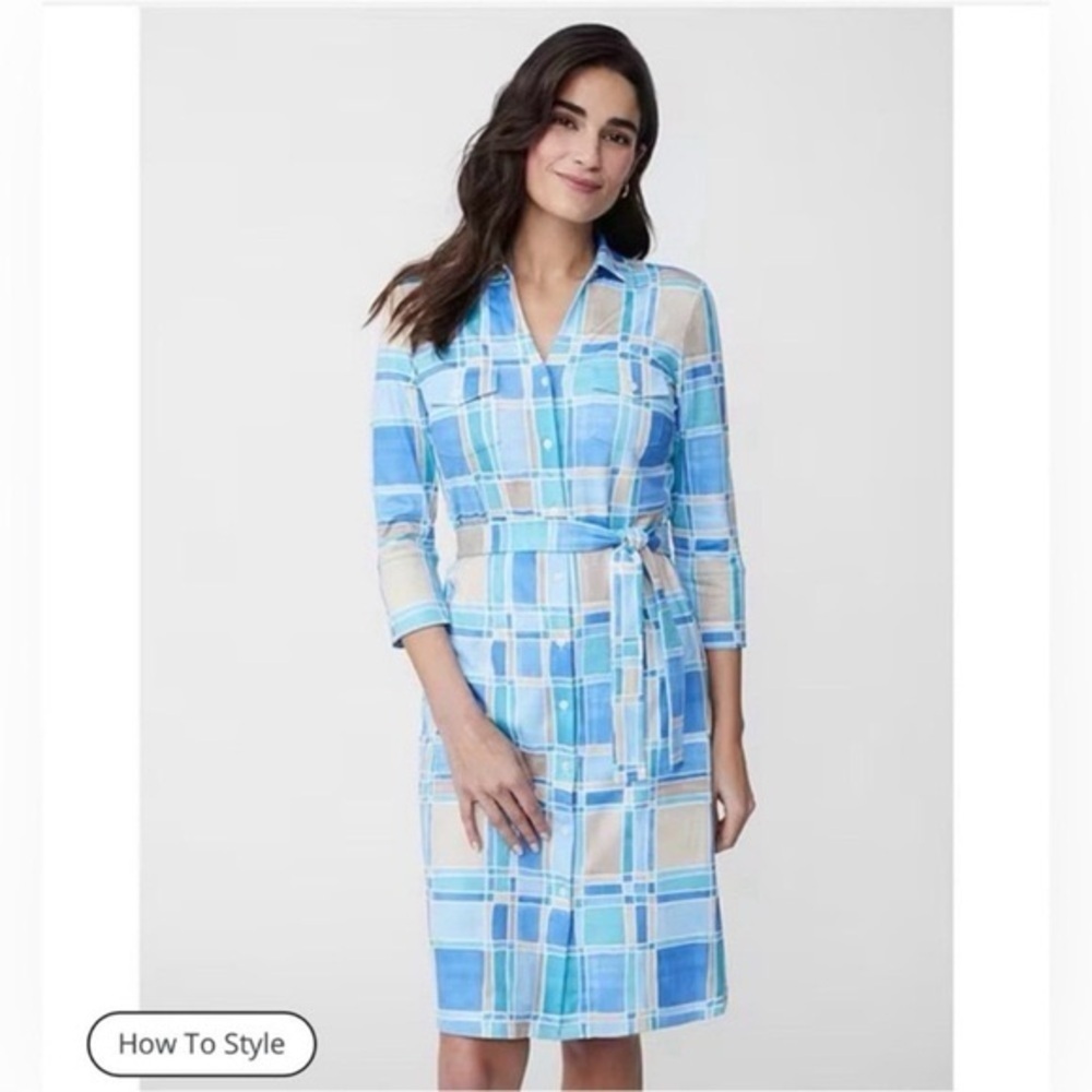 J. MCLAUGHLIN Brynn Paint Brush Plaid Dress Catalina Cloth Size XL VGUC - Picture 3 of 5